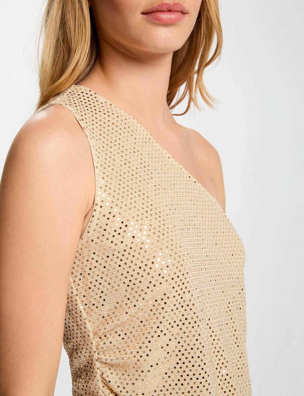 Top asym&eacute;trique strass couleur argent femme