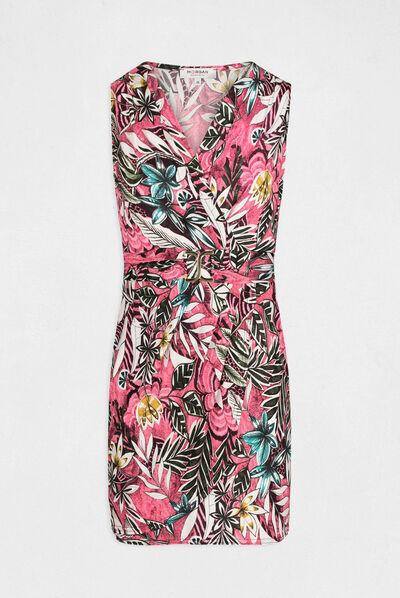 Robe ajustée imprimé végétal fuchsia femme