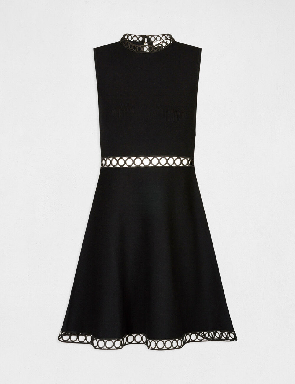 Robe pull patineuse bandes ajourées noir femme