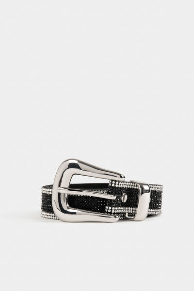 Ceinture avec strass noir femme