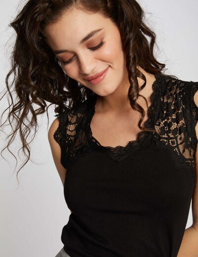 D&eacute;bardeur bretelles larges en dentelle noir femme