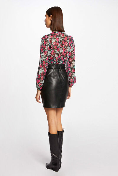 Jupe droite ceinturée simili cuir noir femme