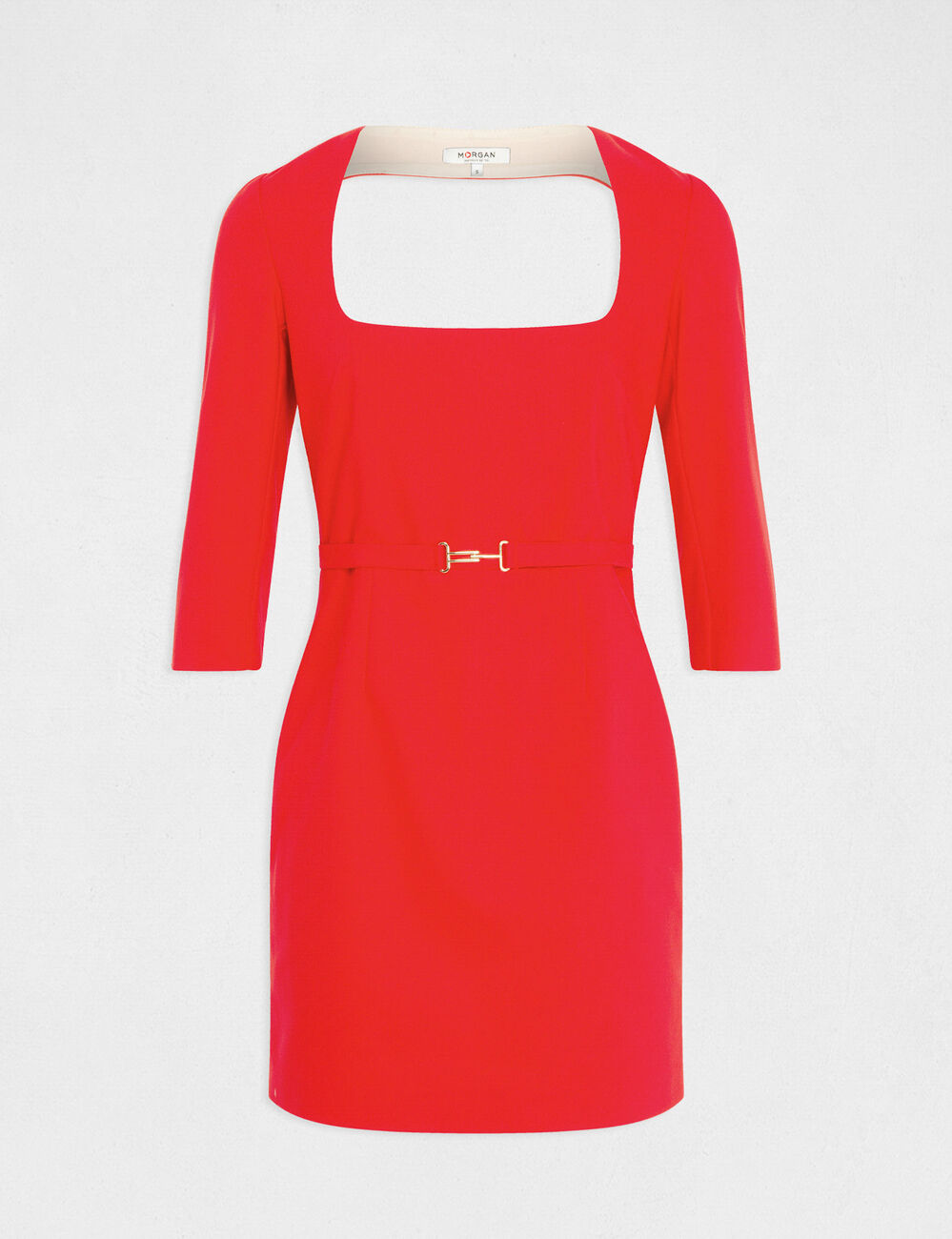 Robe ajust&eacute;e encolure carr&eacute;e dos ouvert rouge femme