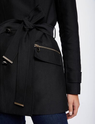 trench cintre ceinture a capuche noir femme Trench cintré ceinturé à capuche noir femme