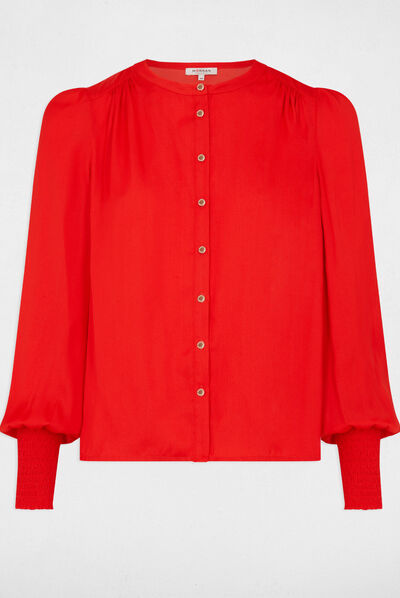 Chemise manches longues à col rond orange femme