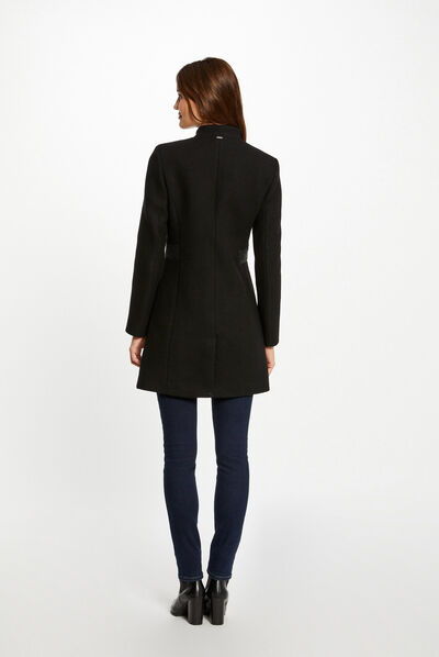 Manteau cintré zippé avec clous noir femme