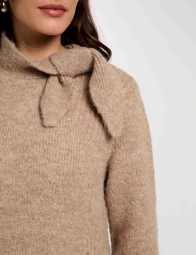 Pull col montant beige moyen femme