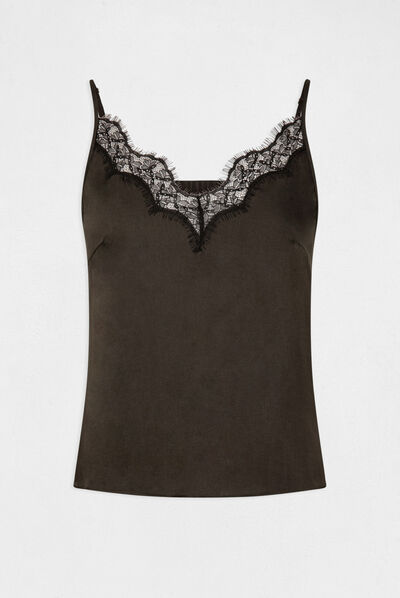 Blouse bretelles fines avec dentelle vert kaki femme