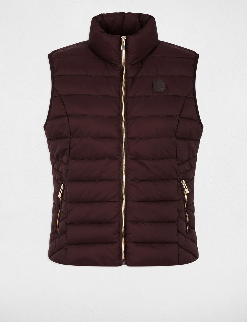 Doudoune sans manches col montant marron fonc&eacute; femme