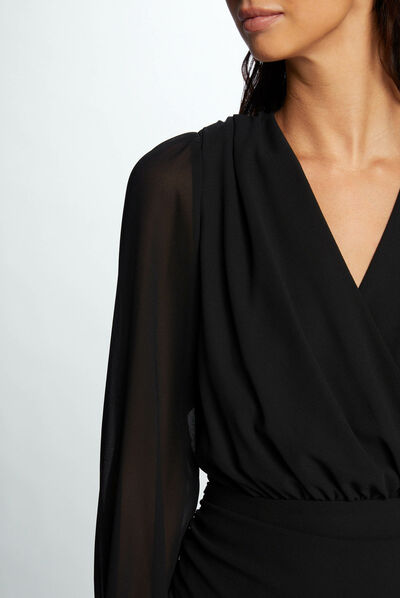 Robe courte drapée noir femme