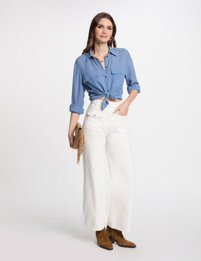 Jeans jambe large taille haute blanc femme
