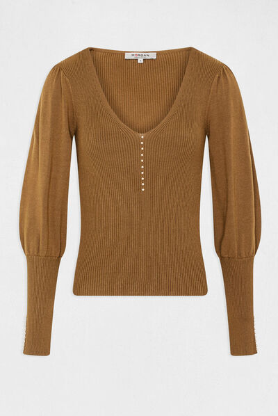 Pull manches longues avec boutons olive femme