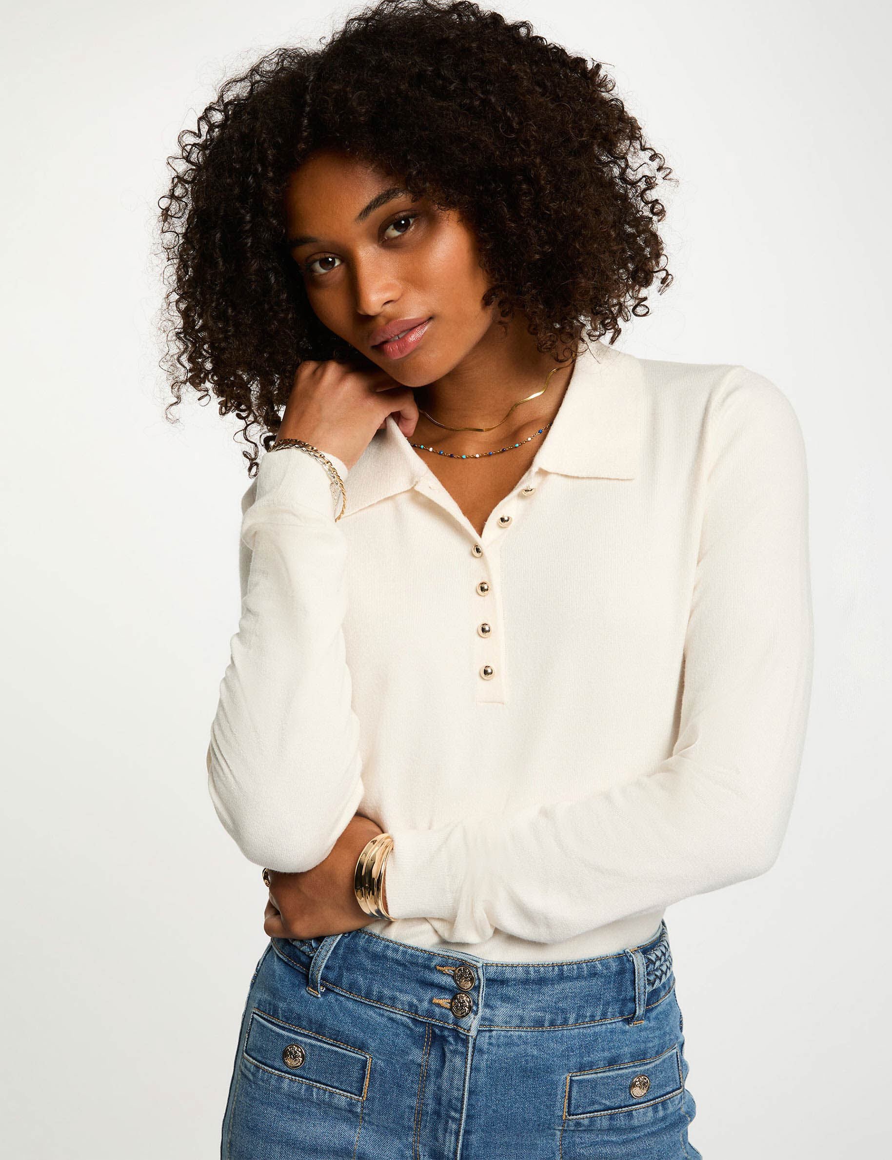 Pull col polo manches longues femme - vue 2