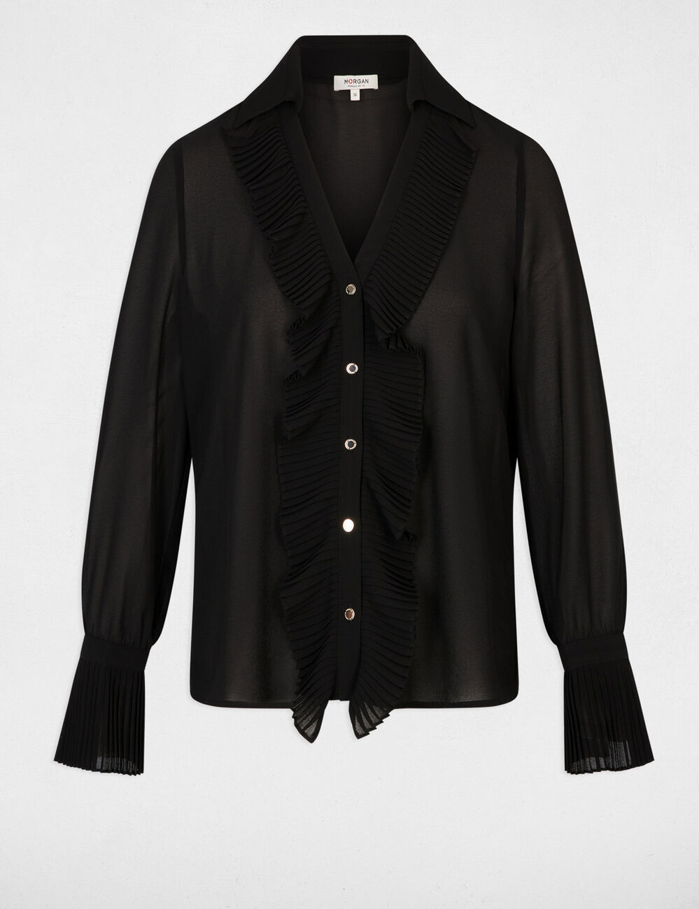 Chemise voile col &agrave; revers noir femme