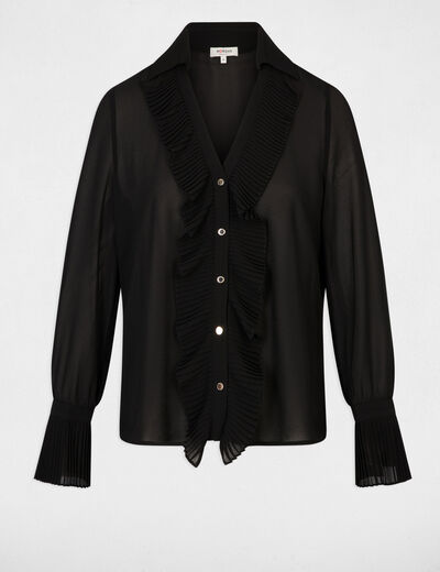 Chemise voile col &agrave; revers noir femme