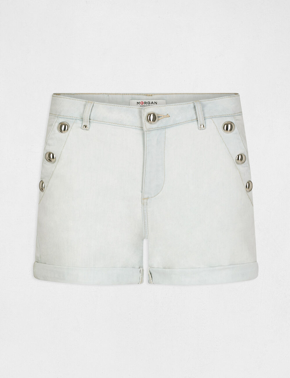 Short slim en jean &agrave; pont jean bleached femme