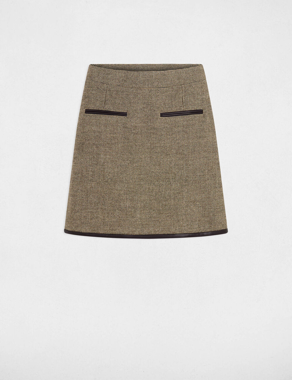 Jupe tweed taille haute vert kaki femme