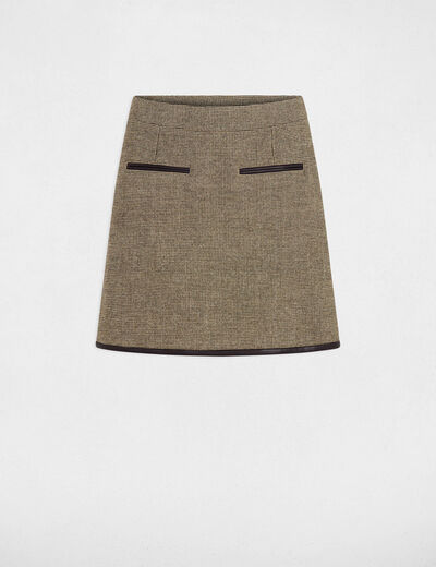 Jupe tweed taille haute vert kaki femme