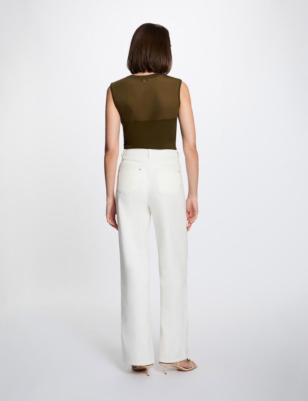 D&eacute;bardeur col rond vert kaki femme