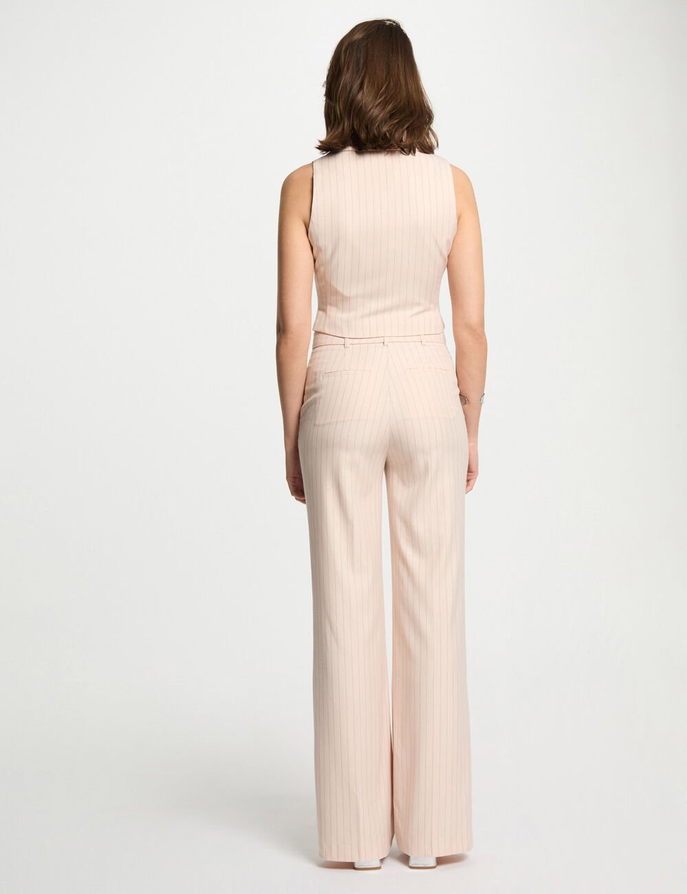 Veston sans manches rayé rose clair femme