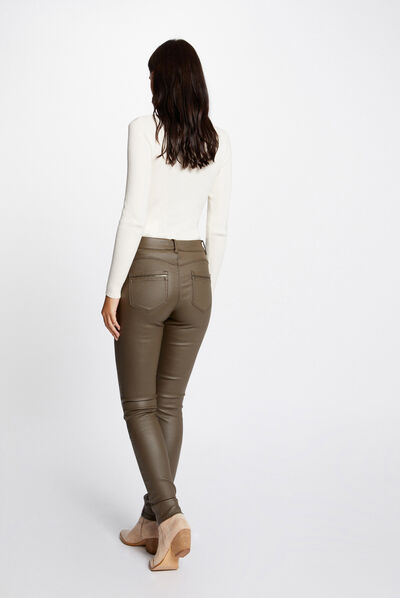 Pantalon skinny enduit vert kaki femme