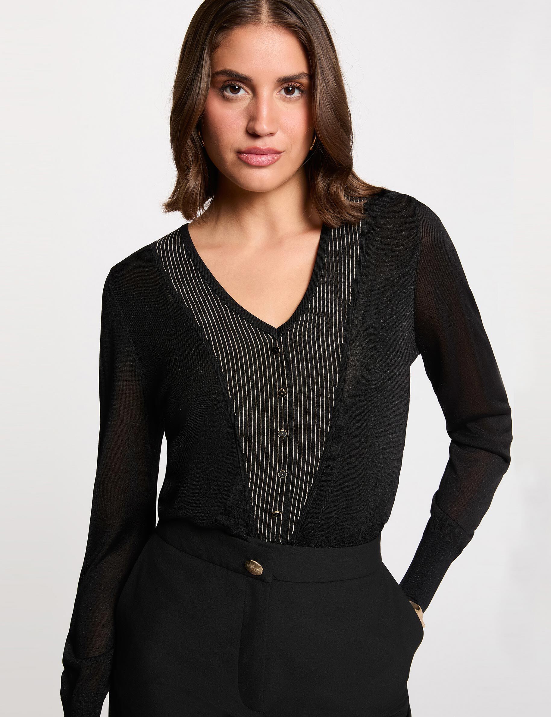 Pull col v métallisé femme