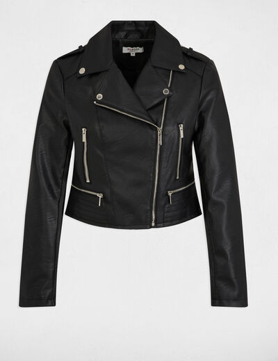 Blouson cintr&eacute; similicuir noir femme