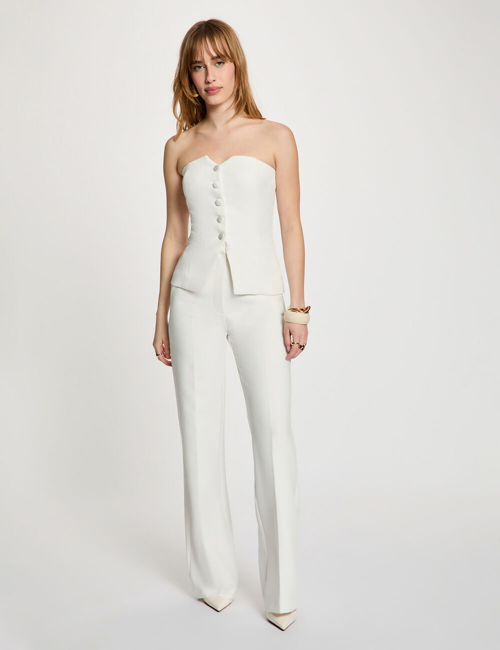 Bustier ajust&eacute; boutonn&eacute; blanc femme
