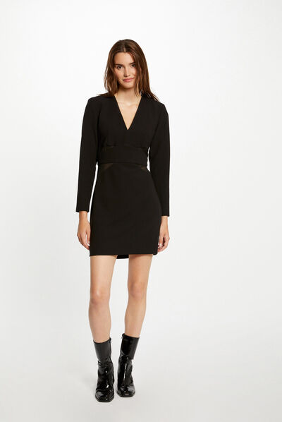 Robe ajustée détails semi-transparents noir femme