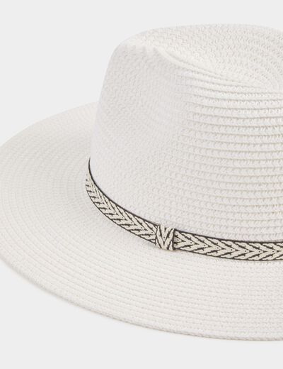 Chapeau paille graphique blanc femme