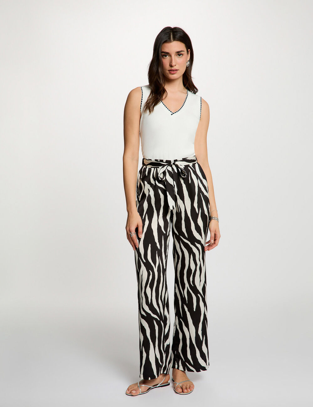Pantalon fluide imprim&eacute; multicolore femme