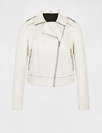 Blouson droit zippé suédine ecru moyen femme