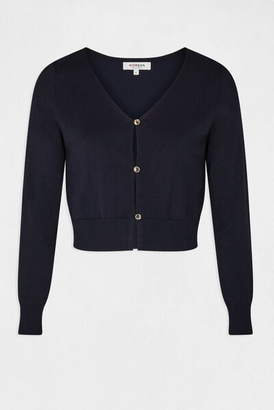 Gilet manches longues boutonné marine femme