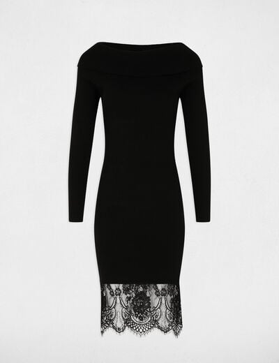 Robe tricot col bardot noir femme