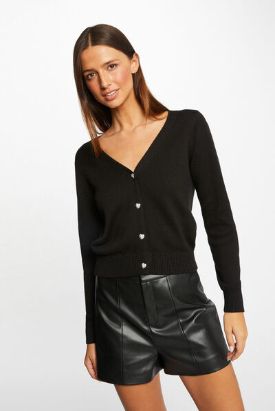 Gilet droit boutonné avec col en V noir femme