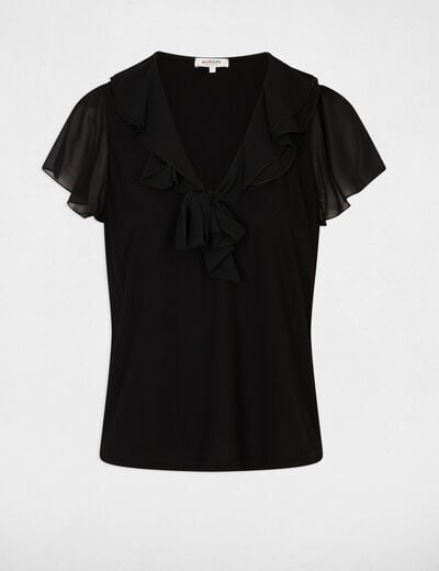 T-shirt col lavalli&egrave;re noir femme