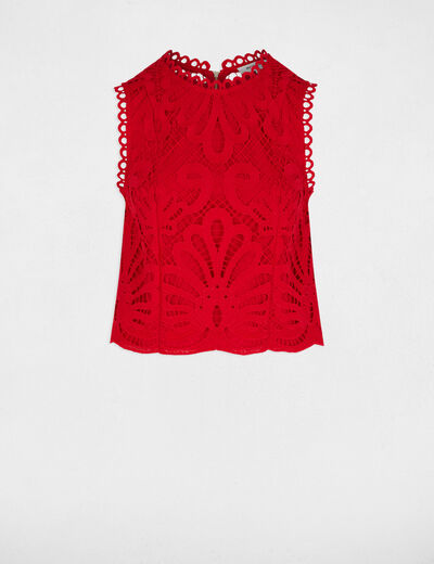 Top sans manches dentelle rouge femme