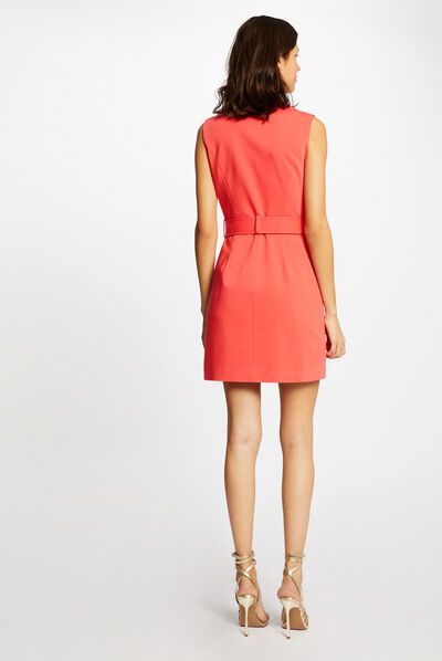 Robe droite sans manches ceinturée rouge femme