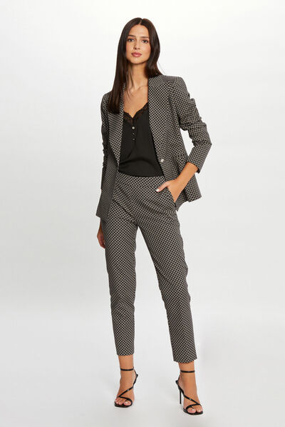 Pantalon cigarette 7/8ème imprimé noir femme