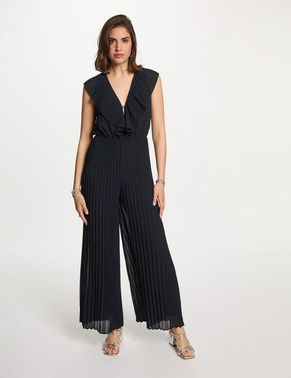 combinaison longue plissee bleu marine femme Combinaison longue plissée bleu marine femme