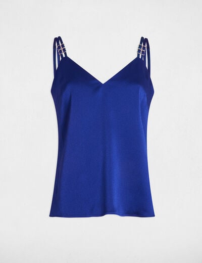 Top satin à bretelles bleu electrique femme