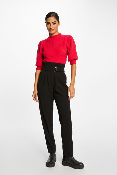 Pantalon paperbag ceinturé noir femme