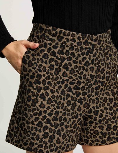 Short droit imprimé léopard multicolore femme