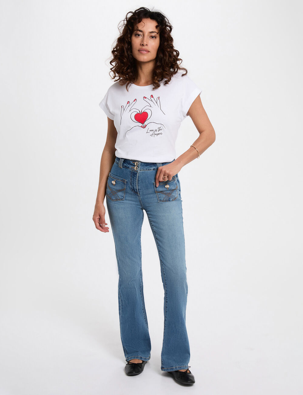 T-shirt court inscription blanc femme