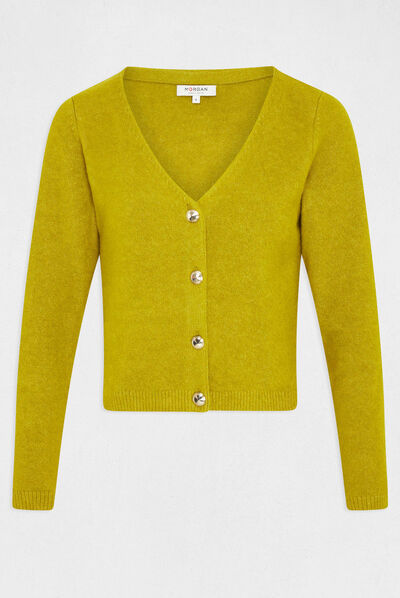 Gilet droit boutonné avec col en V anis femme