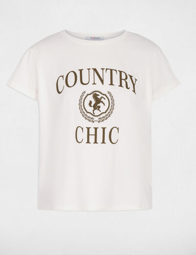 T-shirt col rond manches courtes blanc femme