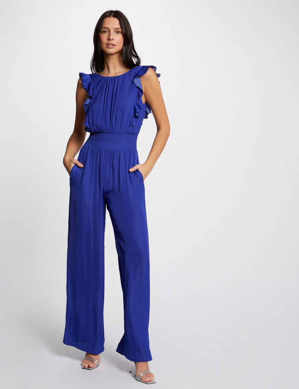 Combinaison longue à volants bleu electrique femme