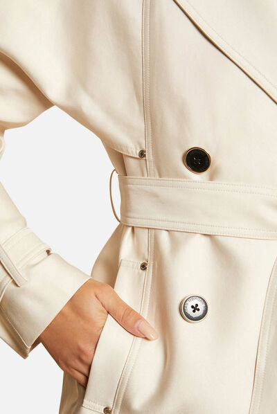 Trench droit ceinturé ecru moyen femme
