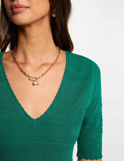 Pull manches courtes vert femme