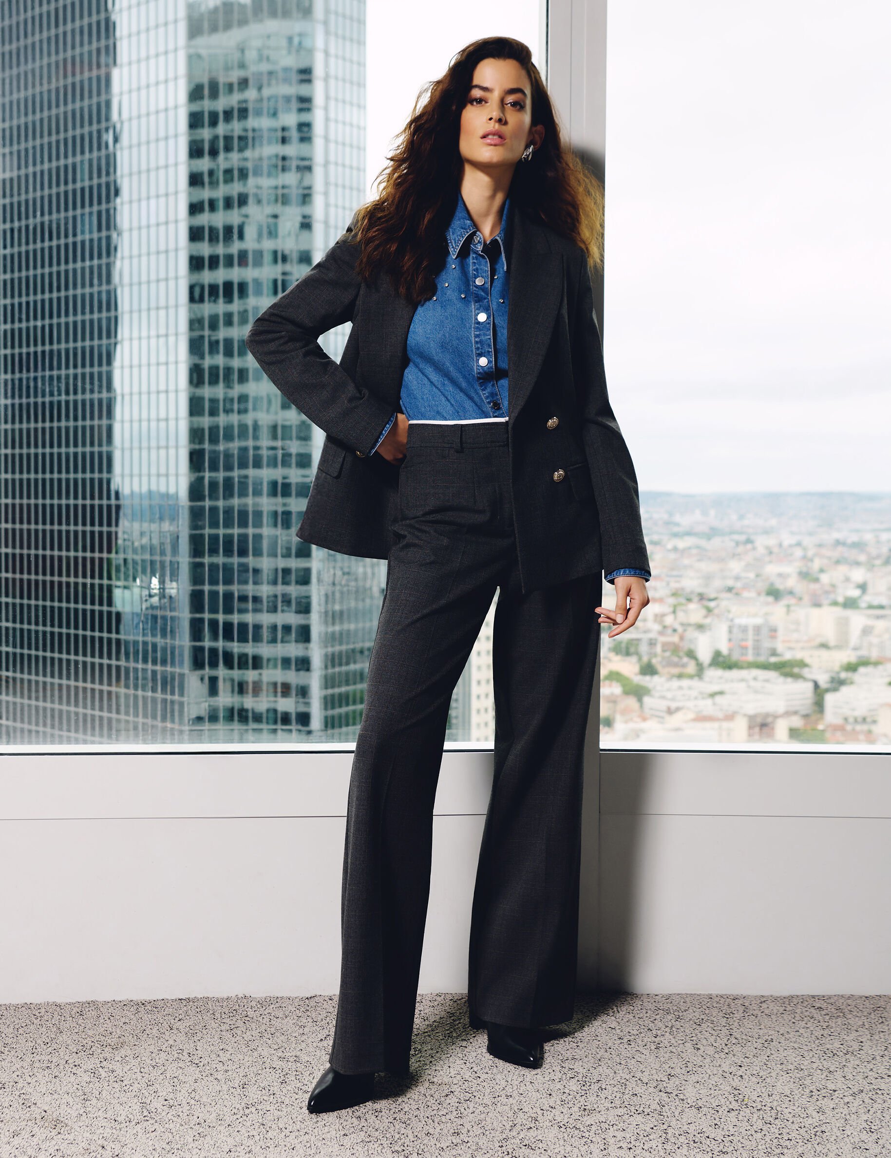 Blazer droit à carreaux moyen femme
